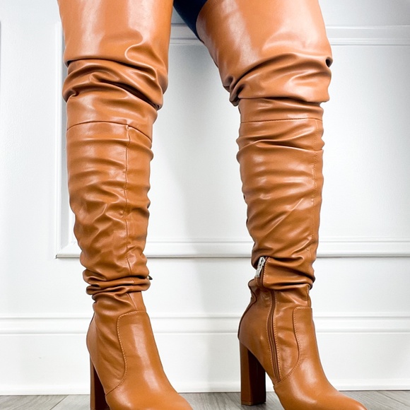 cognac over the knee heel boots faux leather - Picture 3 of 3